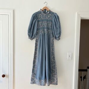 Sea New York S Fernanda Puff Sleeve Smocked Dress Blue